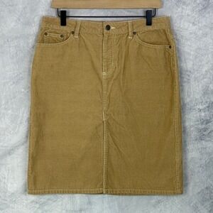 VTG Y2K Old Navy Corduroy midi skirt Tan Sz 10 Front Slit Rory Gilmore preppy